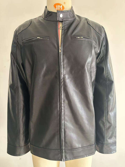 Men's Stand-up Collar Leather Jacket Business Casual Jacket