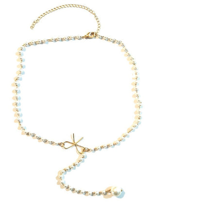 Women's Bow Pearl Tassel Pendant Necklace Simple All-match