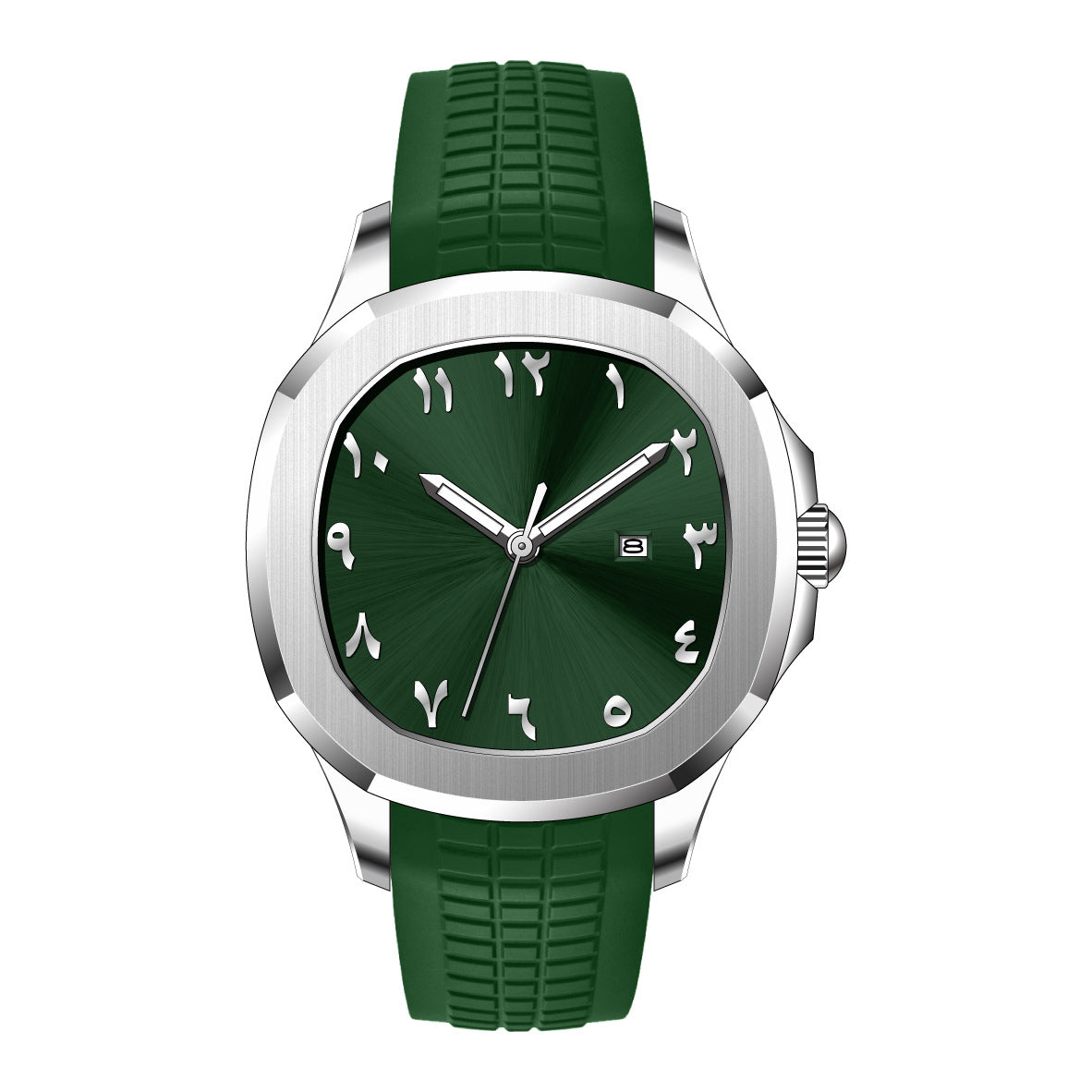 {{ brand }} Men's Grenade Silicone Watch Green Surface Silver Case - Classic Grenade Silicone Band Waterproof