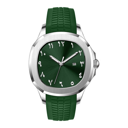 {{ brand }} Men's Grenade Silicone Watch Green Surface Silver Case - Classic Grenade Silicone Band Waterproof