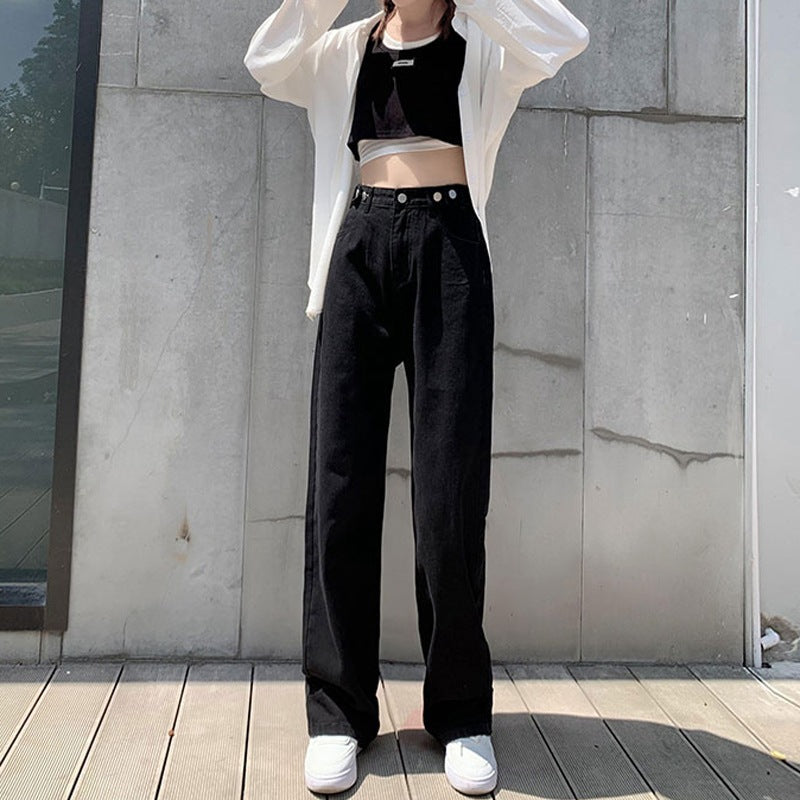 Women's Adjustable Waist Jeans High Waist Straight Pants Loose Women's Adjustable Waist Jeans High Wais | Ectron Online