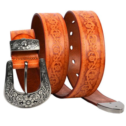Men's Embossed Mongolian Style Leather Belt

