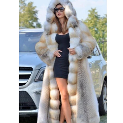 Mid-Length Hooded Faux Fur Coat