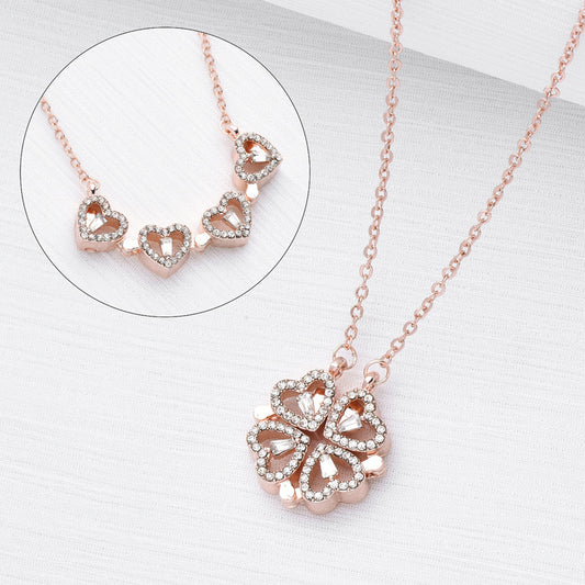 Romantic Surprise - Folding Heart Necklace Retro Magnetic Folding Heart Shaped Four Leaf Clover Pendant Necklace Women Love Clavicle Chain Gifts Openable Choker Jewelry | Ectron Online
