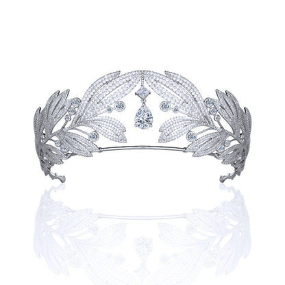 Royal Vintage Laurel Leaf Big Crown Bridal Zircon Crown