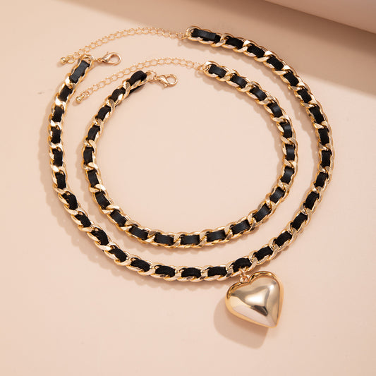 Big Love Double-layer Chains Design Necklace Women Street Punk Style Necklace Fashion Jewelry