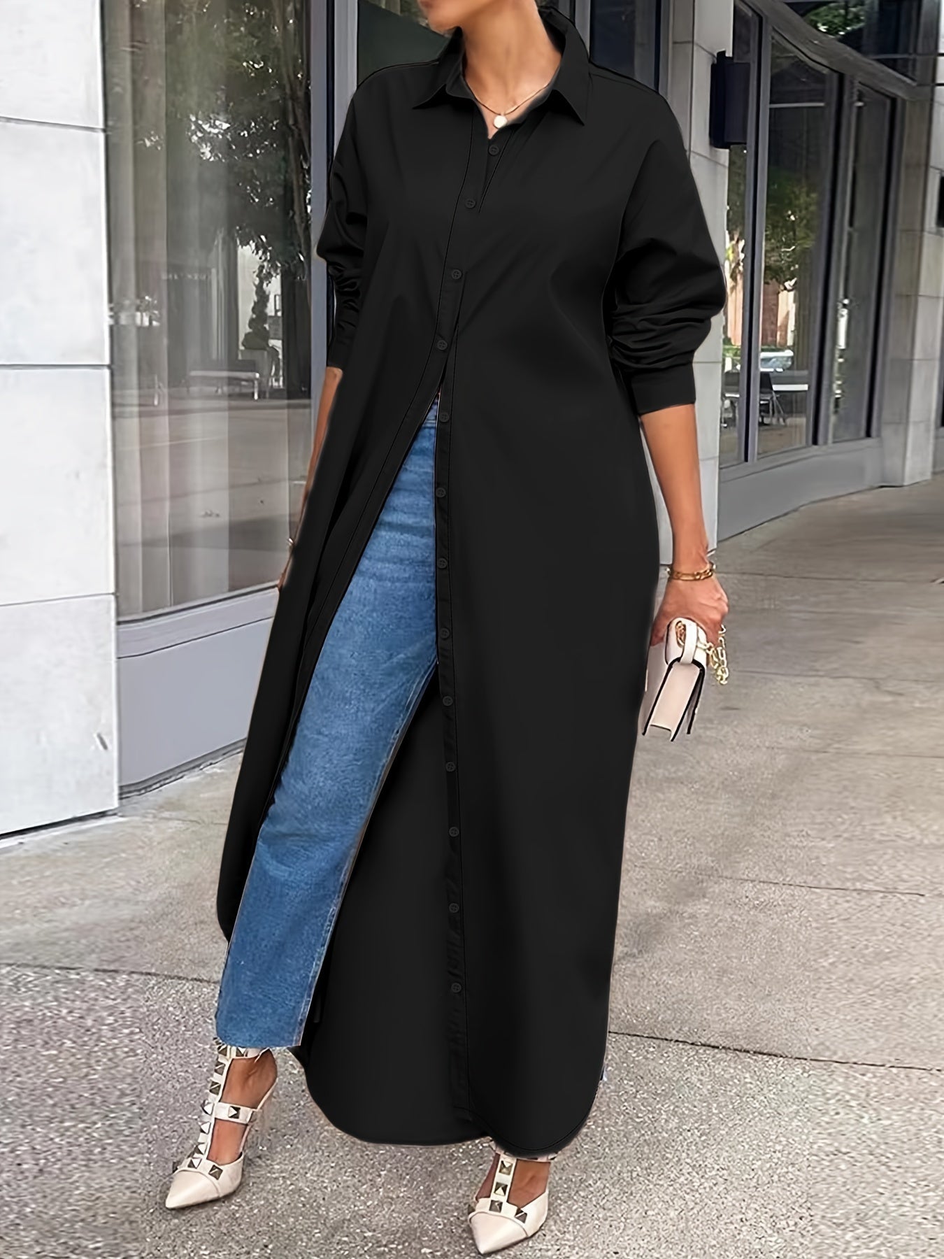 Women's Solid Longline Button Shirt