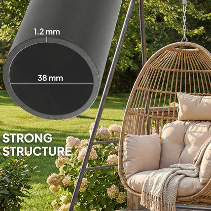 Gray metal hammock chair stand pole with 38 mm diameter tube cross-section detail