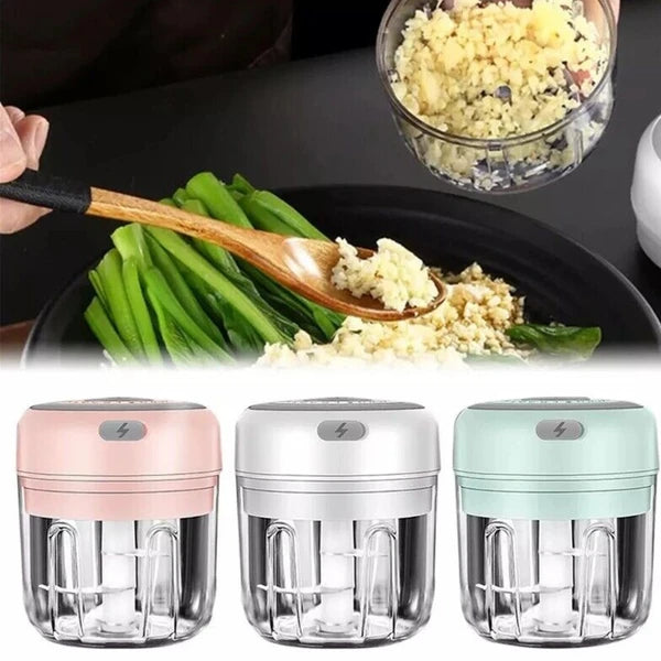 300ml Mini Electric Garlic Press & Food Chopper | Portable Meat & Vegetable Mincer