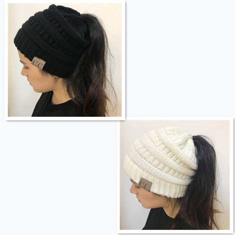 Knitted Ponytail Hat - Women's Fashion Wool Hat for Stylish Comfort Hats & Caps | Ectron Online