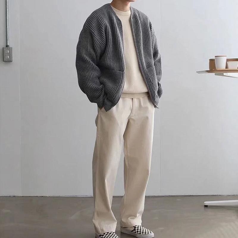 Men's Zip-Up Knitted Cardigan - Funnel Neck Sweater Men Zip Up Knitted Cardigan Lined Funnel | Ectron Online