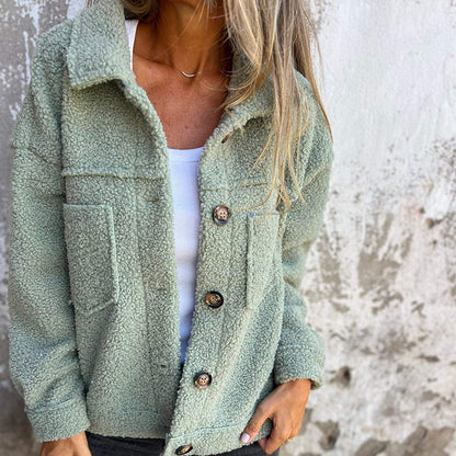Women's Plus Size Sherpa Jacket | Warm Fleece Lapel Winter Coat Plus Size Women's Solid Color Sherpa Jac | Ectron Online