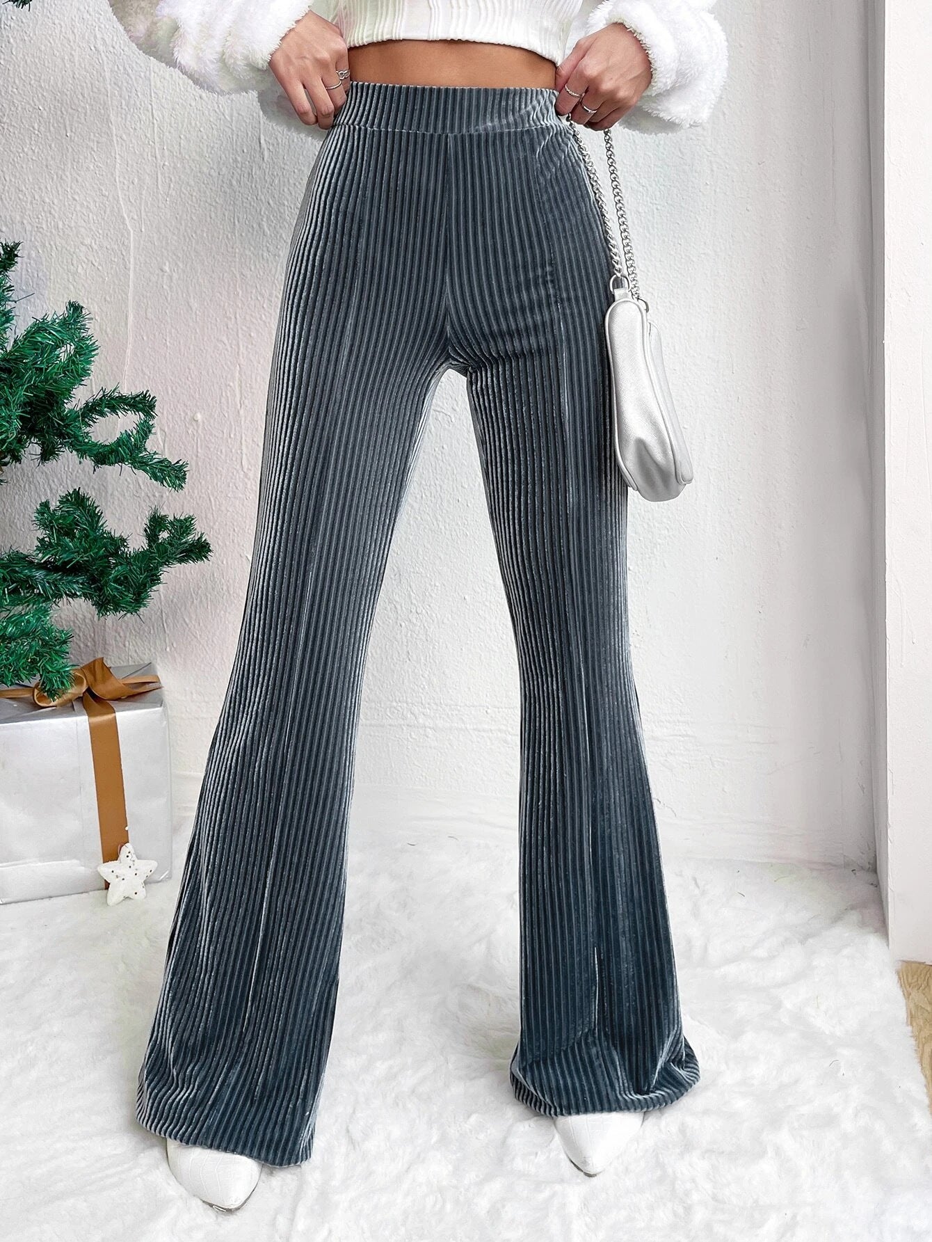High Waist Lamp Wick Corduroy Bell-bottom Pants Wide Leg Women High Waist Lamp Wick Corduroy Bell-botto | Ectron Online