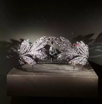 Royal Vintage Laurel Leaf Big Crown Bridal Zircon Crown