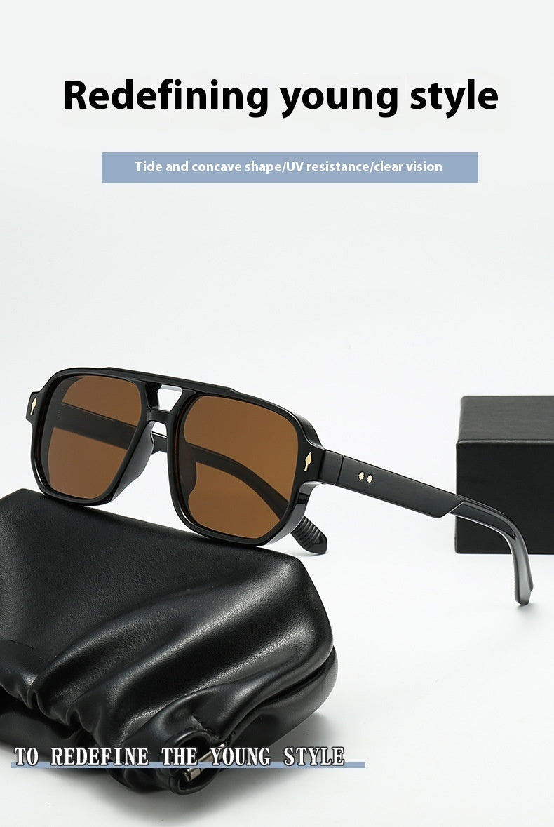 Square Fashion Double Beam Sunglasses Men's Retro Casual