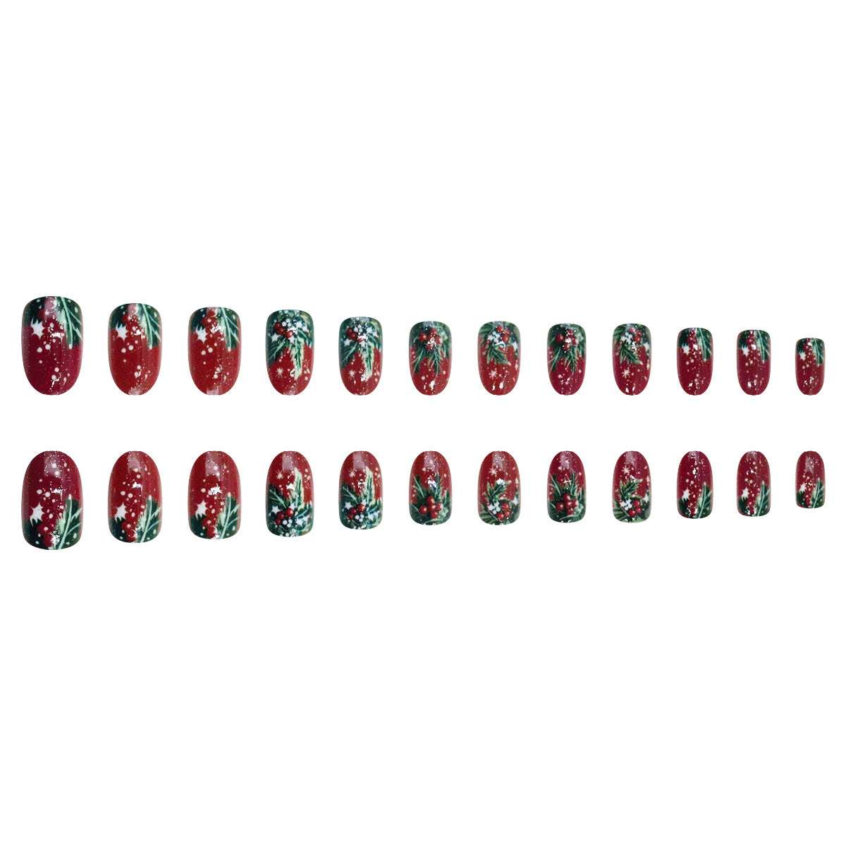 Christmas Flashing Red Short Oval Christmas Tree Fruit Pattern Design Wearable Nails