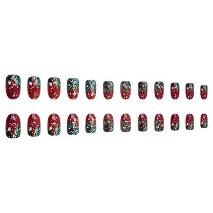 Christmas Flashing Red Short Oval Christmas Tree Fruit Pattern Design Wearable Nails