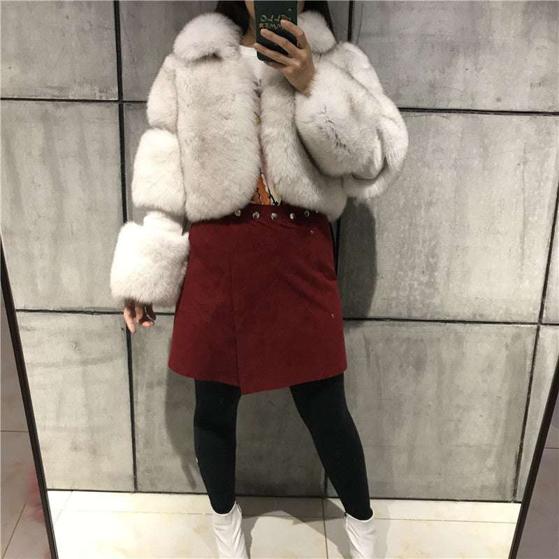 Women's Lapel Artificial Fur Coat - Chic Fur Stitching Women's Fur Stitching Lapel Artificial F | Ectron Online