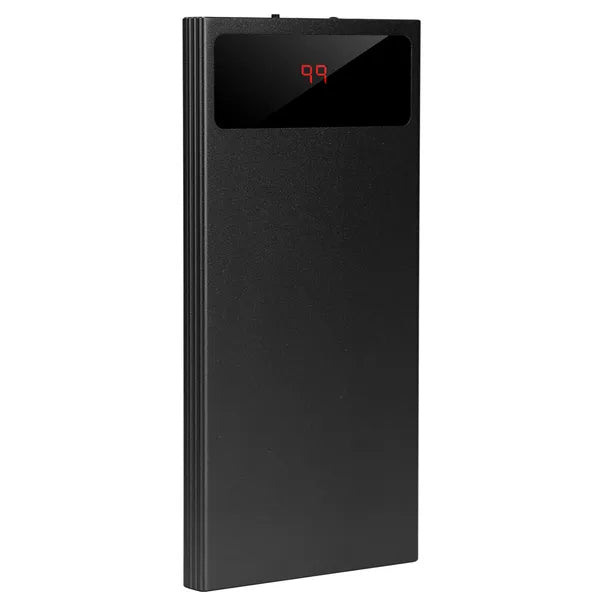 Black ultra-thin power bank with a red 99 battery display on the front.