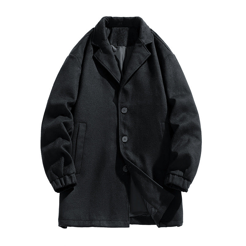 New Men's Casual Loose Mid-Length Woolen Trench Coat