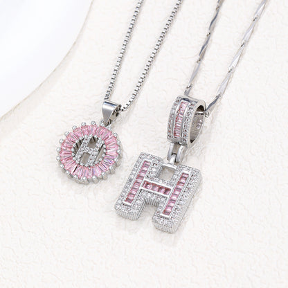 Rock Sugar 26-letter Pendant Necklace For Women, Copper Inlaid Zircon Round Flower Jewelry Set