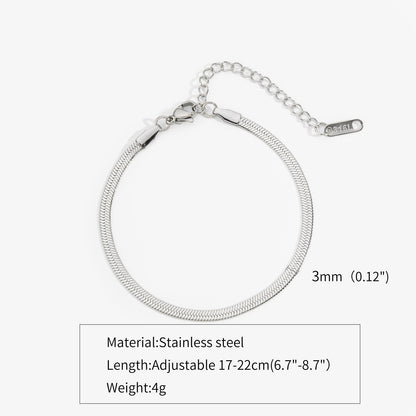 Simple Steel Peptide 18K Gold Plating Chain Like Flat Snake Bracelet