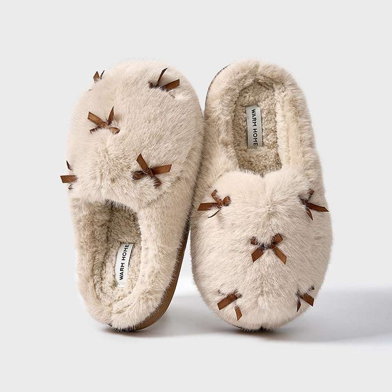 Women's Cute Plush Slippers – Bow Knot, Warm & Thick Sole Women's Cute Plush Home Slippers Butterf | Ectron Online