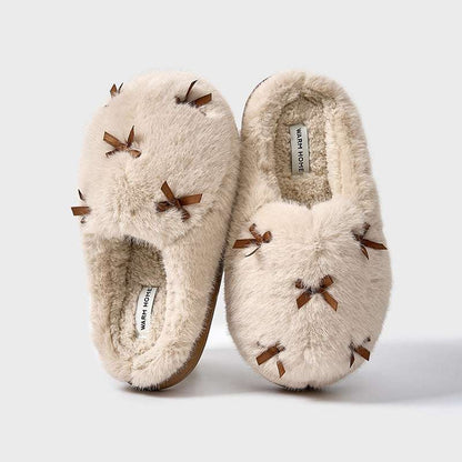 Women's Cute Plush Slippers – Bow Knot, Warm & Thick Sole Women's Cute Plush Home Slippers Butterf | Ectron Online