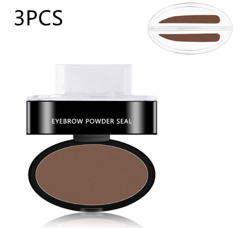 Eyebrow powder seal compact with medium brown powder and 3 eyebrow stamp inserts