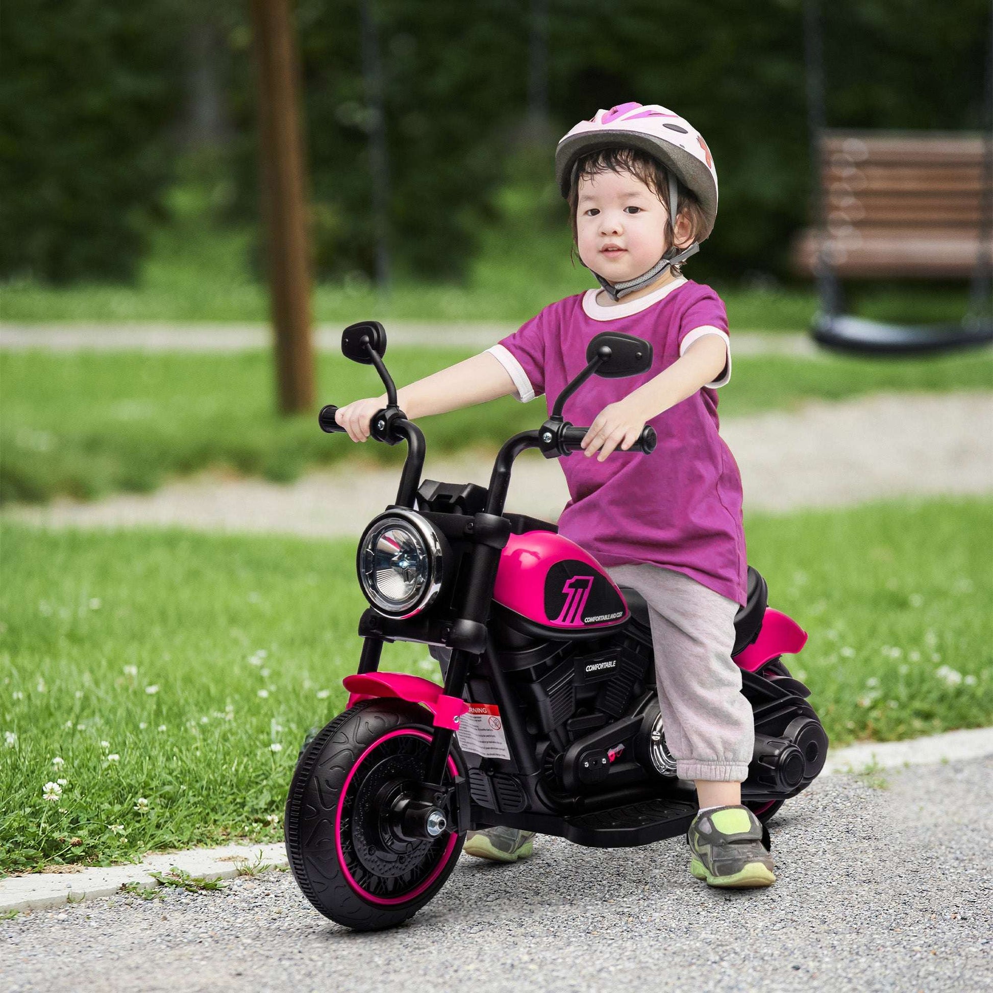 6V Kids Electric Motorcycle with Training Wheels - Pink Toddler Trike 6V Kids Motorcycle w/ Training Wheels, S | Ectron Online