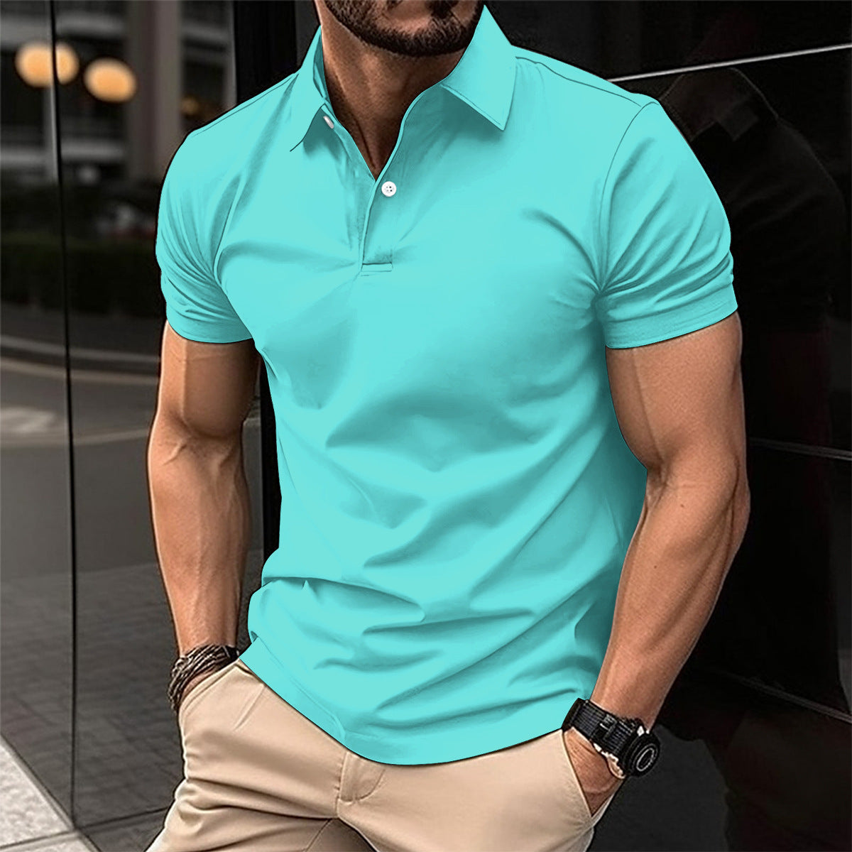 Men’s Summer Polo Shirt – Solid Colour Button Lapel Top Summer Short Sleeve Polo Shirt Men Solid | Ectron Online
