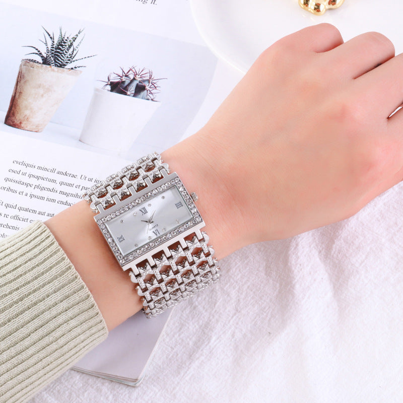 Women's Steel Band Diamond Watch Square Roman Rhinestone