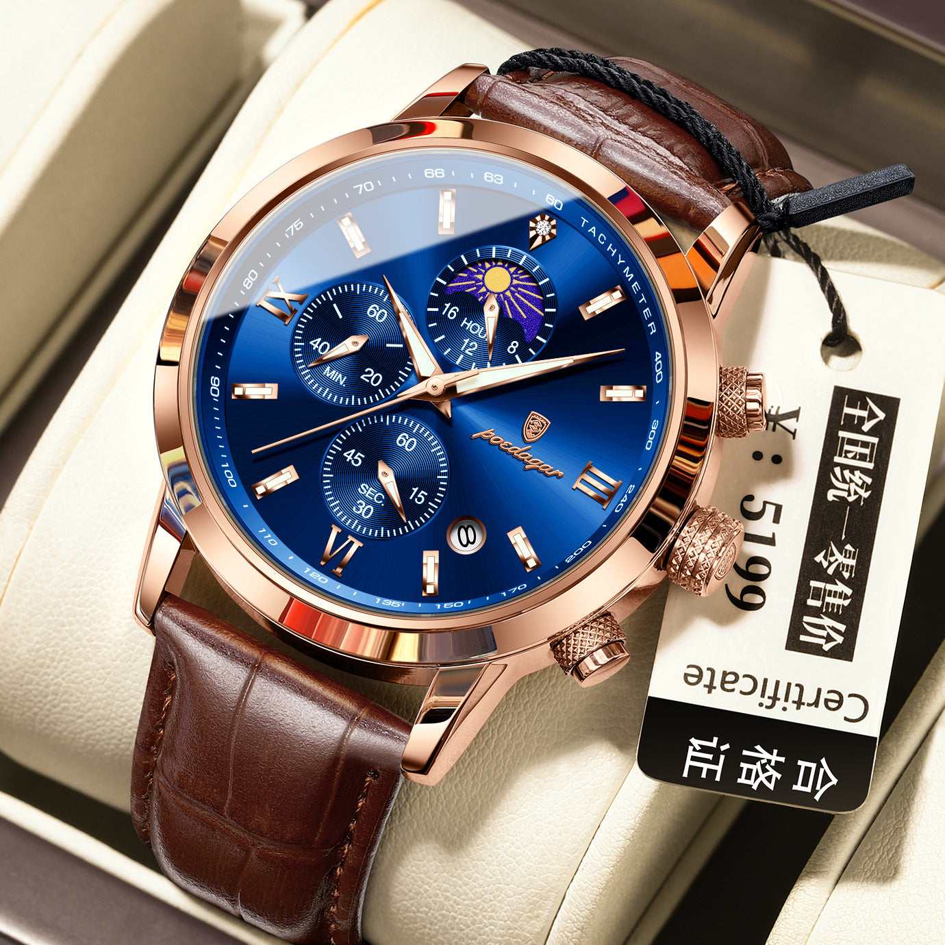 Men's Moon Phase Multi-function Chronograph Watch Men's Watch With Moon Phase And Multi-fu | Ectron Online