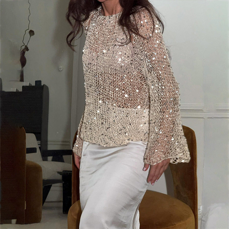 Women's Sequined Hollow-Out Knitted Top
