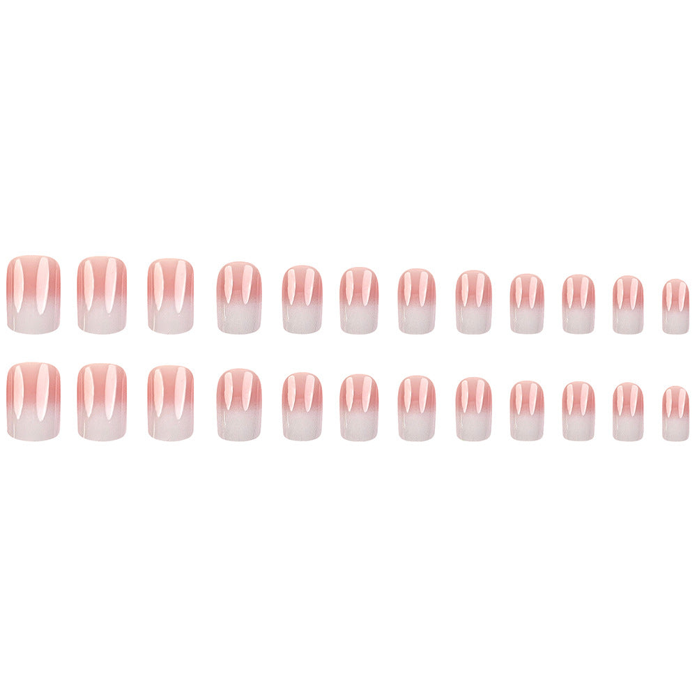 Simple Pink And White Gradient Detachable Nail Art