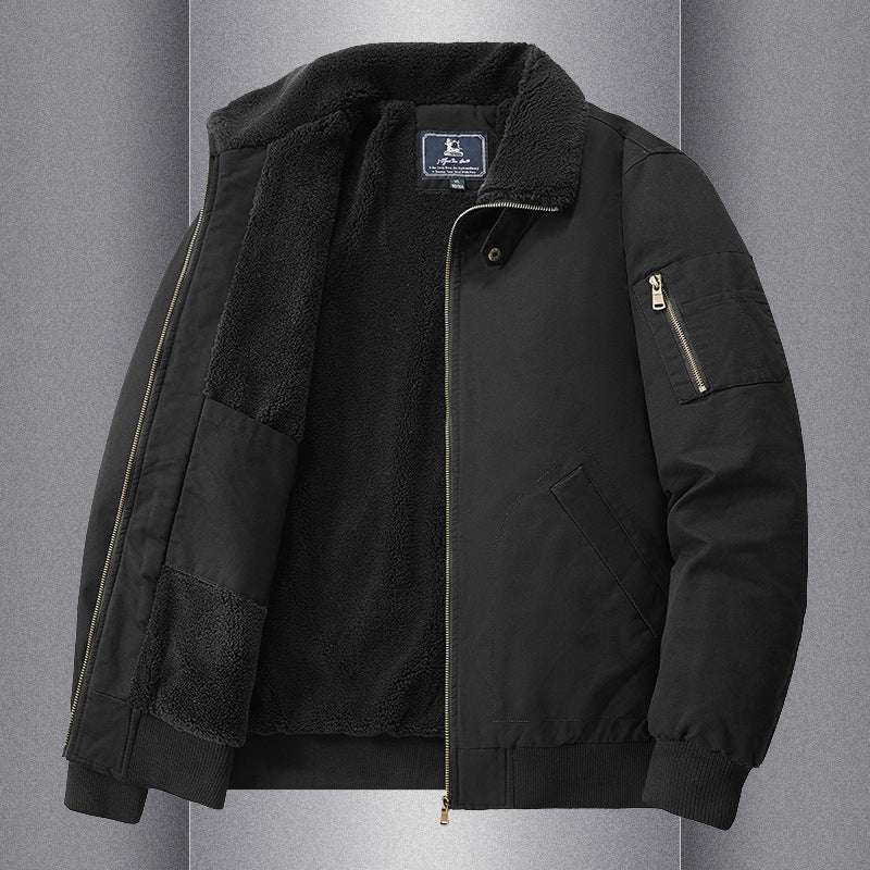 Warm And Loose Polo Collar Pure Cotton Workwear Jacket Casual Lambswool