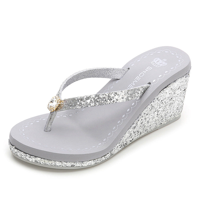 Summer Sequins Rhinestone Women's High Heel Slippers Summer Sequins Rhinestone Women's High H | Ectron Online