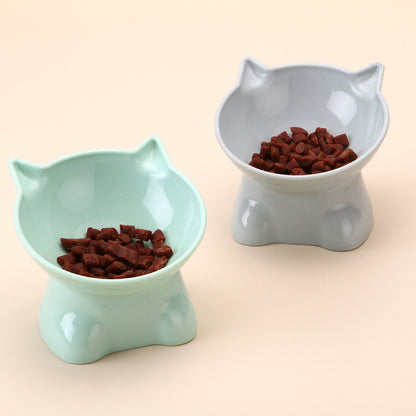 Nordic Style Pet Bowl Protective Cervical Kneeling High Foot Anti-tumble Plastic Oblique Mouth