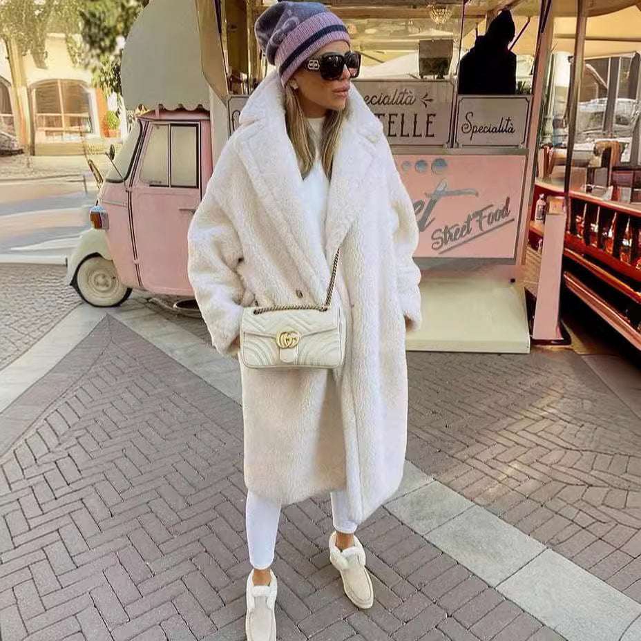 Thickened Lamb Fleece Coat for Women Lapel Lamb Fleece Coat With Pockets Faux | Ectron Online