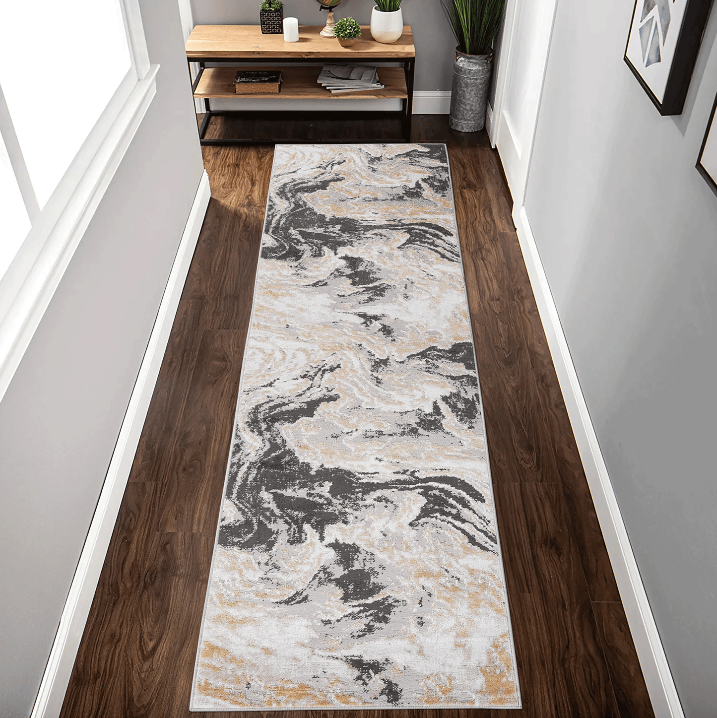 Payas Collection Abstract Runner Rug - 2x8 Grey Modern Hallway
