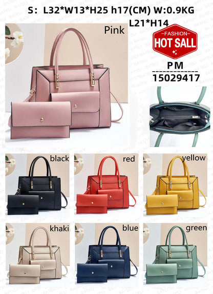 Multi-color tote bag set with matching mini crossbody bag shown in several colors