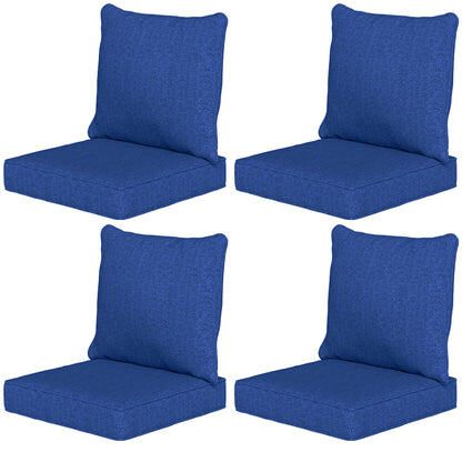 Navy blue 8-piece patio chair cushion set with four seat pads and four back pads