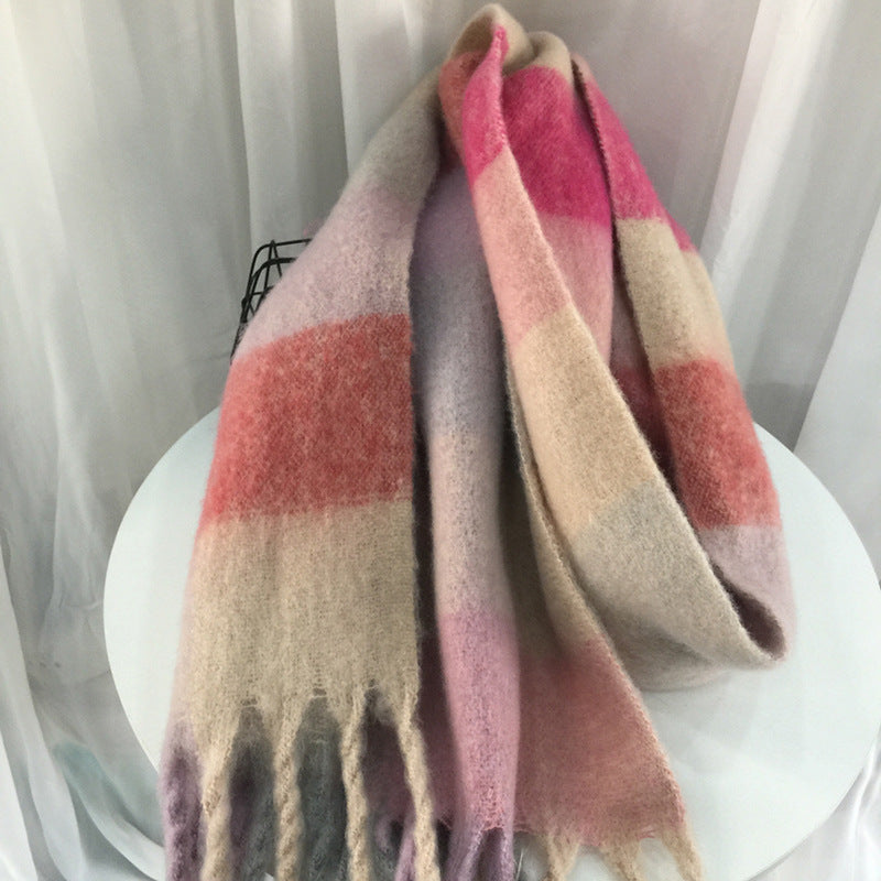Women's Autumn Colorful Striped Warm Cashmere Plaid Scarf Scarves | Ectron Online