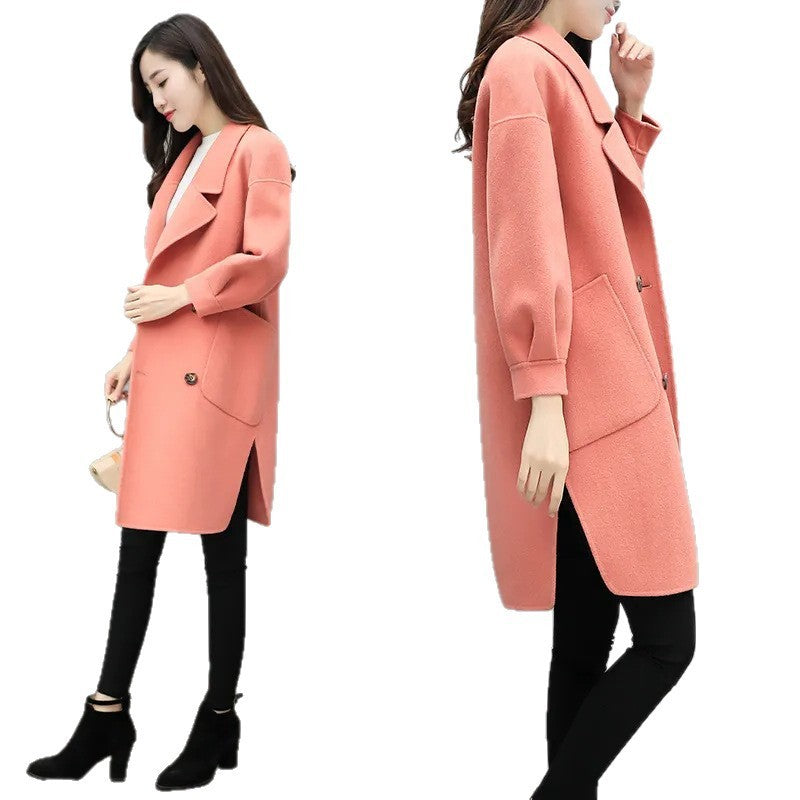 Purple Woolen Coat Women's Mid-Length Lantern Sleeve