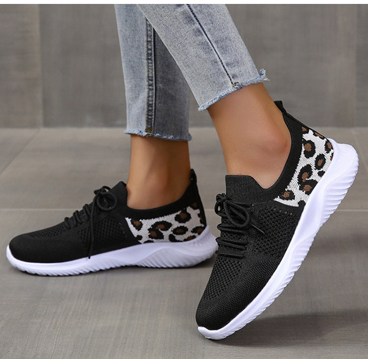 Women’s White Sneakers – Leopard Print Lace-Up Sports Shoes White Shoes Women Leopard Print Lace-up | Ectron Online