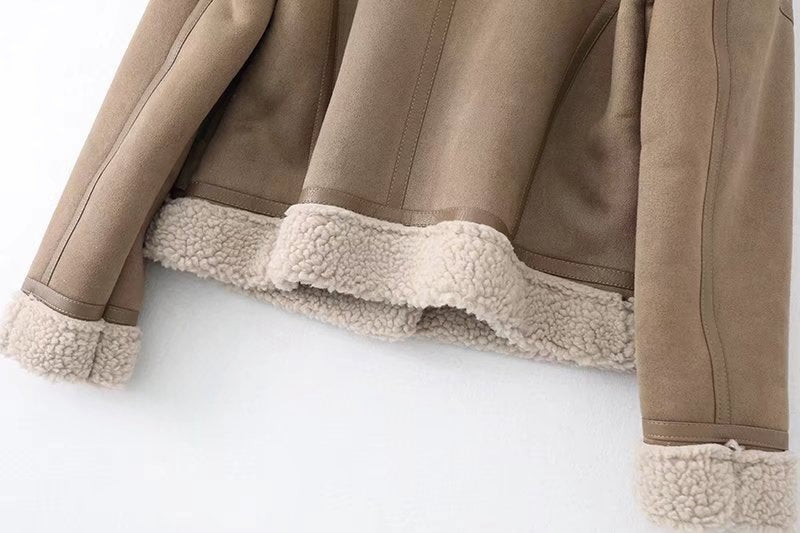 Suede Biker Jacket with Fleece Lining