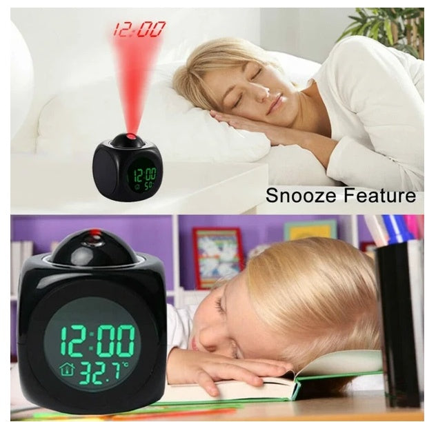 LED Projection Alarm Clock with Voice Talking | Digital LCD Snooze