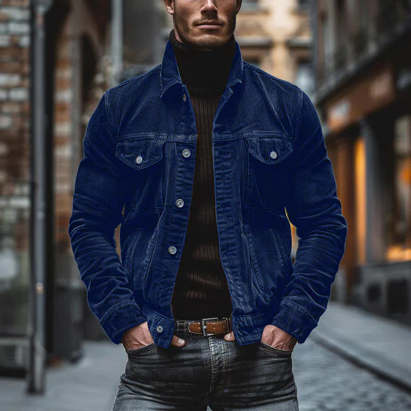 Men's Corduroy Striped Lapel Jacket Men's Pocket Corduroy Long Sleeve Stripe | Ectron Online