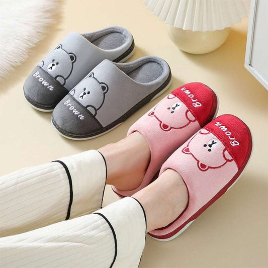 cute bears plush slippers – warm winter non-slip house shoes
