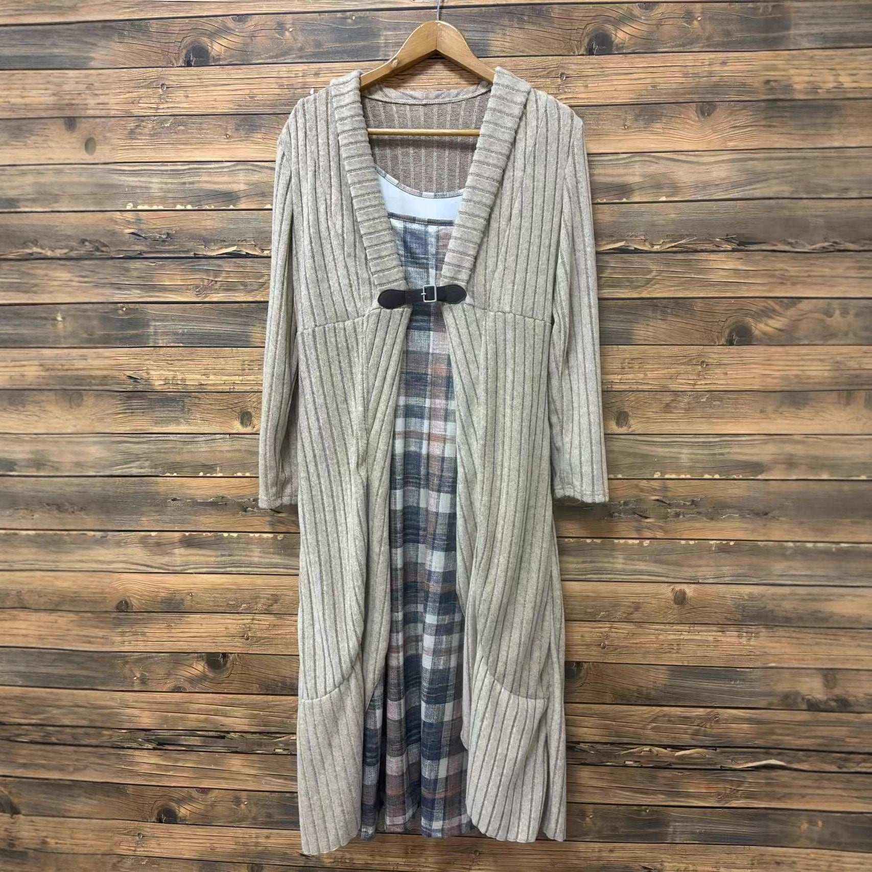 Autumn And Winter Pleated Cardigan Trench Coat Shawl Knitted Coat Lining Dress Suit